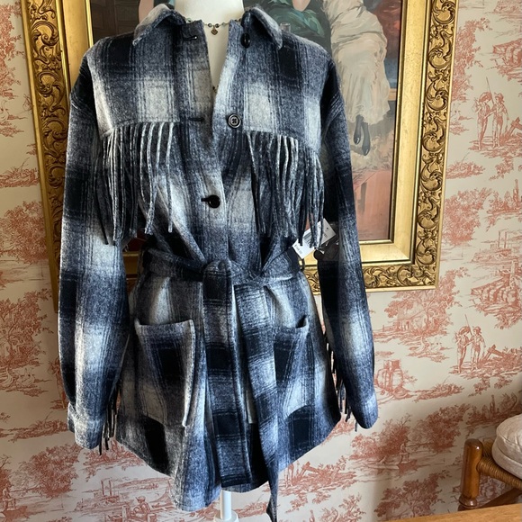 NWT Driftwood Jeans Fringed Plaid Coat - Picture 3 of 5